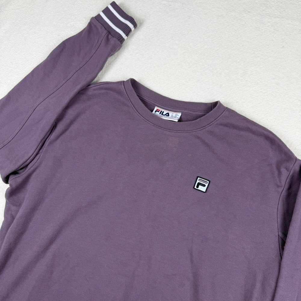 Fila Mens XXL Crewneck‎ Sweatshirt Purple Striped Trim Pullover Logo Patch